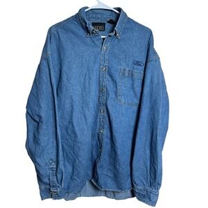 Vintage Ford Shirt Men XL Blue Long Sleeve Button Down Retro Workwear 90s Causal